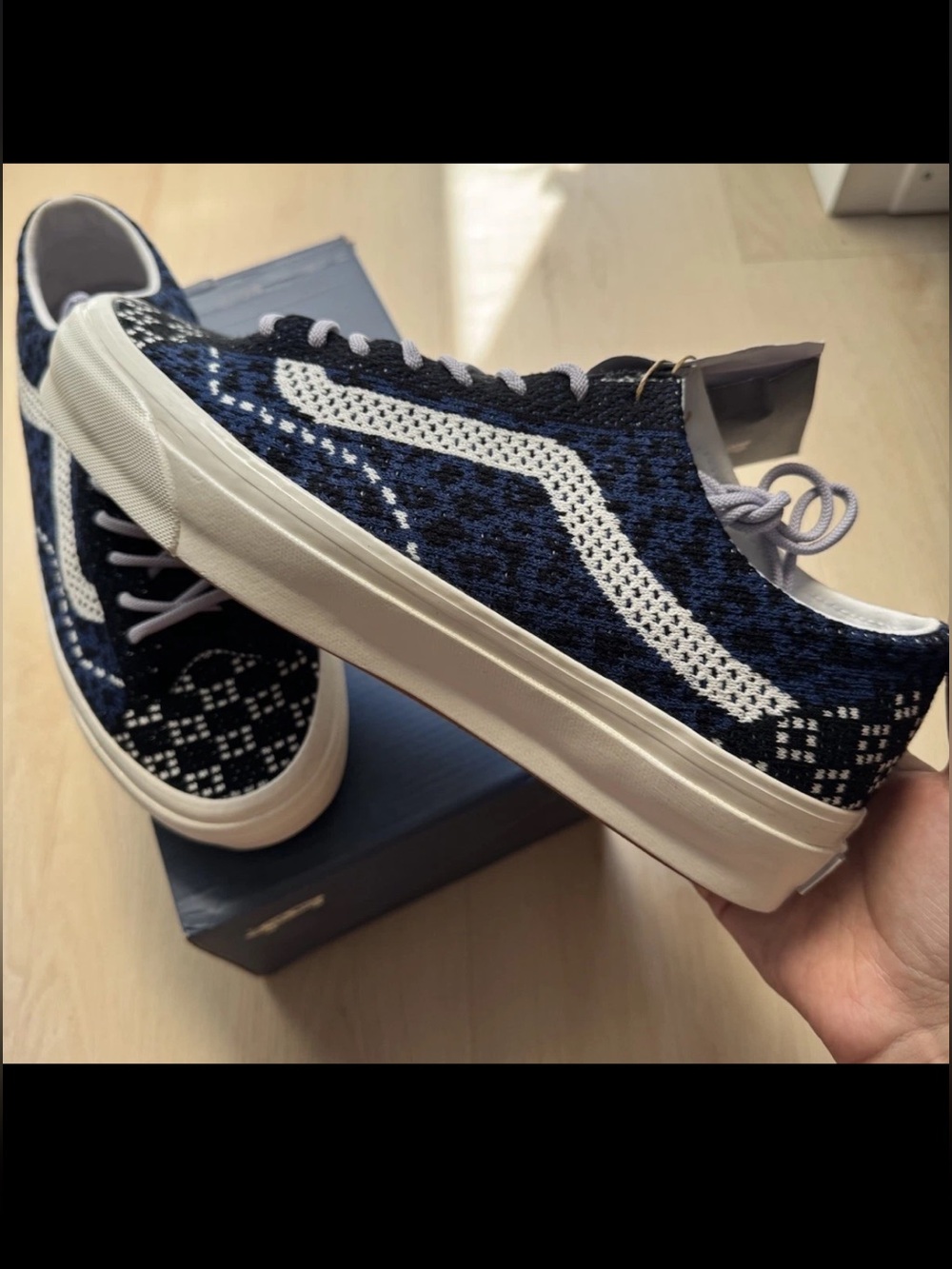 Vans Knit Low-Top Sneakers in Navy and White